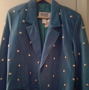 Leather studded jacket Teal color